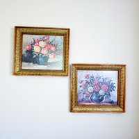 Vintage Still Life Flower Art Treasure Framed Pair
