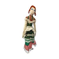 Vintage Handmade 25" Cloth Doll with Red Hair & Ruffled Dress