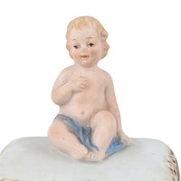 Vintage Topline Bisque Porcelain Baby on Pillow Trinket Box
