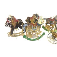 Vintage Brass Metal Rocking Horse and Carriage Ornament Set