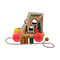 Vintage Playskool Wood Shoe Shape Sorter Pull Toy