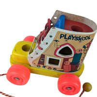 Vintage Playskool Wood Shoe Shape Sorter Pull Toy