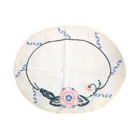 Vintage Hand Embroidered Floral Linen Doily Set