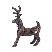 Vintage Paisley Plush Reindeer Figure – Boho Button Jointed Fabric Deer