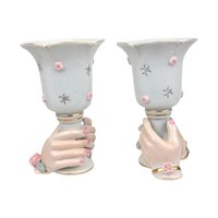 Vintage Ceramic Hands Holding Candle Holder Pair