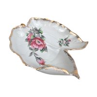 Vintage Ucagco Leaf-Shaped Floral Dresser Tray