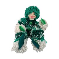 Vintage Handmade Green Yarn Sitting Clown