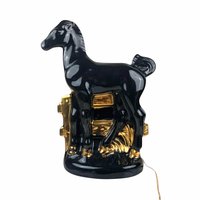 Vintage Black Ceramic Horse Lamp: Gold Accent