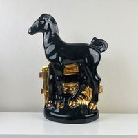 Vintage Black Ceramic Horse Lamp: Gold Accent