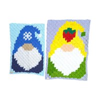 Pair of Handmade Completed Crochet Gnome Wall Hangings