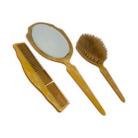 Vintage Three-Piece Amber Celluloid Vanity Set