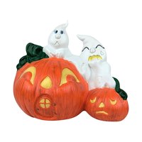 Vintage Hand-Painted Ceramic Ghosts and Jack-O'-Lantern Figurine