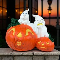 Vintage Hand-Painted Ceramic Ghosts and Jack-O'-Lantern Figurine