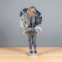 Vintage Christmas Santa Elf Jester Figure: Blue & Silver