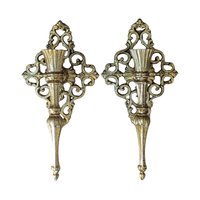 Vintage Italian Brass Wall Mounted Candle Sconces: Set of 2