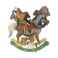 Vintage Brass Metal Rocking Horse and Carriage Ornament Set