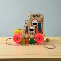 Vintage Playskool Wood Shoe Shape Sorter Pull Toy