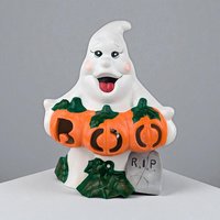 Vintage Ceramic Ghost Holding Boo Pumpkins Light
