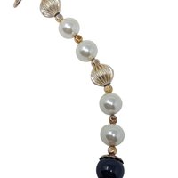 Vintage George Signed Blue, White & Gold Glass Bead Necklace