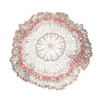 Vintage Large Crochet Doily with Pink Trim