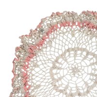 Vintage Large Crochet Doily with Pink Trim