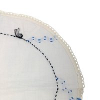 Vintage Hand Embroidered Floral Linen Doily Set