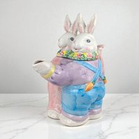 Vintage Whimsical Dancing Rabbits Ceramic Teapot