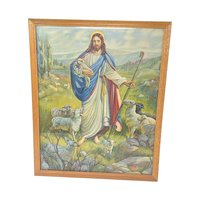Vintage Framed Jesus the Good Shepherd Lithograph