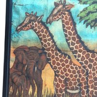 Vintage African Batik Painting - Safari Giraffe Cloth Wall Art
