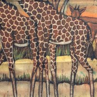 Vintage African Batik Painting - Safari Giraffe Cloth Wall Art