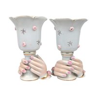 Vintage Ceramic Hands Holding Candle Holder Pair