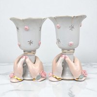 Vintage Ceramic Hands Holding Candle Holder Pair