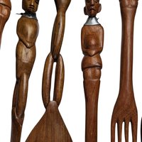 Vintage Hand Carved African Tribal Wooden Utensil Set