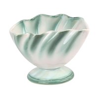 Vintage 5" Regal Green and White Ceramic Pedestal Planter