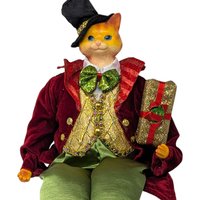 Vintage Anthropomorphic Cat Shelf Sitter - Dapper Holiday Feline