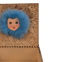 Vintage Pyrography Wood Box with Furry Face