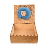 Vintage Pyrography Wood Box with Furry Face