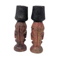 Vintage Hand Carved Tribal Figure Candle Holder Pair