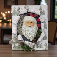 Vintage Handmade Mixed Media Santa Wall Canvas