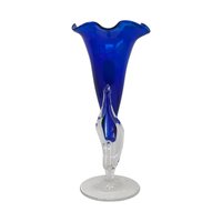 1989 Signed 'Jack-in-the-Pulpit' Cobalt Art Glass Vase