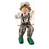 Vintage Green and Gold Porcelain Swinging Clown Doll