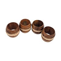 Set of 4 Vintage Handcrafted Wooden Napkin Rings (Philippines)