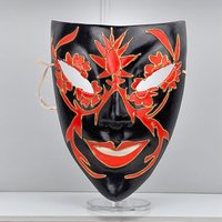 Handmade Vintage Paper Mâché Red and Black Mask