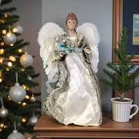 Vintage Porcelain Angel with Harp Tree Topper