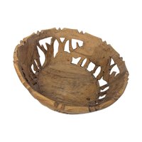 Vintage Hand Carved Wood Bowl with Animal Utensils