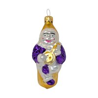 Vintage Blown Glass Clown with Gold Banjo Ornament