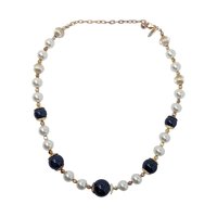 Vintage George Signed Blue, White & Gold Glass Bead Necklace