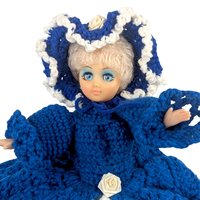 1970s Crochet Bed Doll in Blue