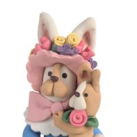 Vintage Handmade Clay Bunny and Dog Figurine