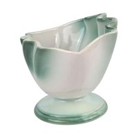 Vintage 5" Regal Green and White Ceramic Pedestal Planter